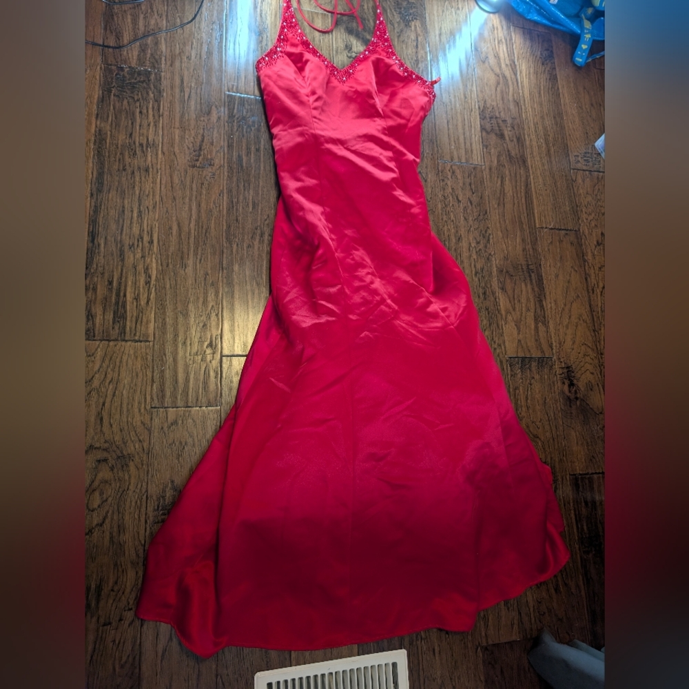 Elegant Red Halter Evening Gown